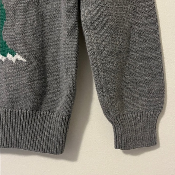 CREWCUTS Cotton Knit Dinosaur Crewneck Sweater Gray Green T-Rex Boys Medium - Picture 4 of 7